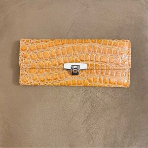 Gold/yellow crocodile print wallet, no brand